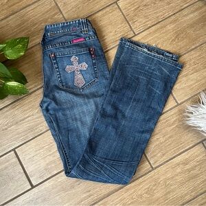 Rock and Roll Cowgirl jeans low rise 31x32 Pink Studded Cross Pocket